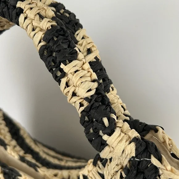 Billabong Talk To The Palm Paper Woven Straw Tote Bag Black & Natural Colour - Picture 7 of 16